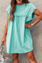 Frilled Trim Crew Neck Loose Fit Mini Dress